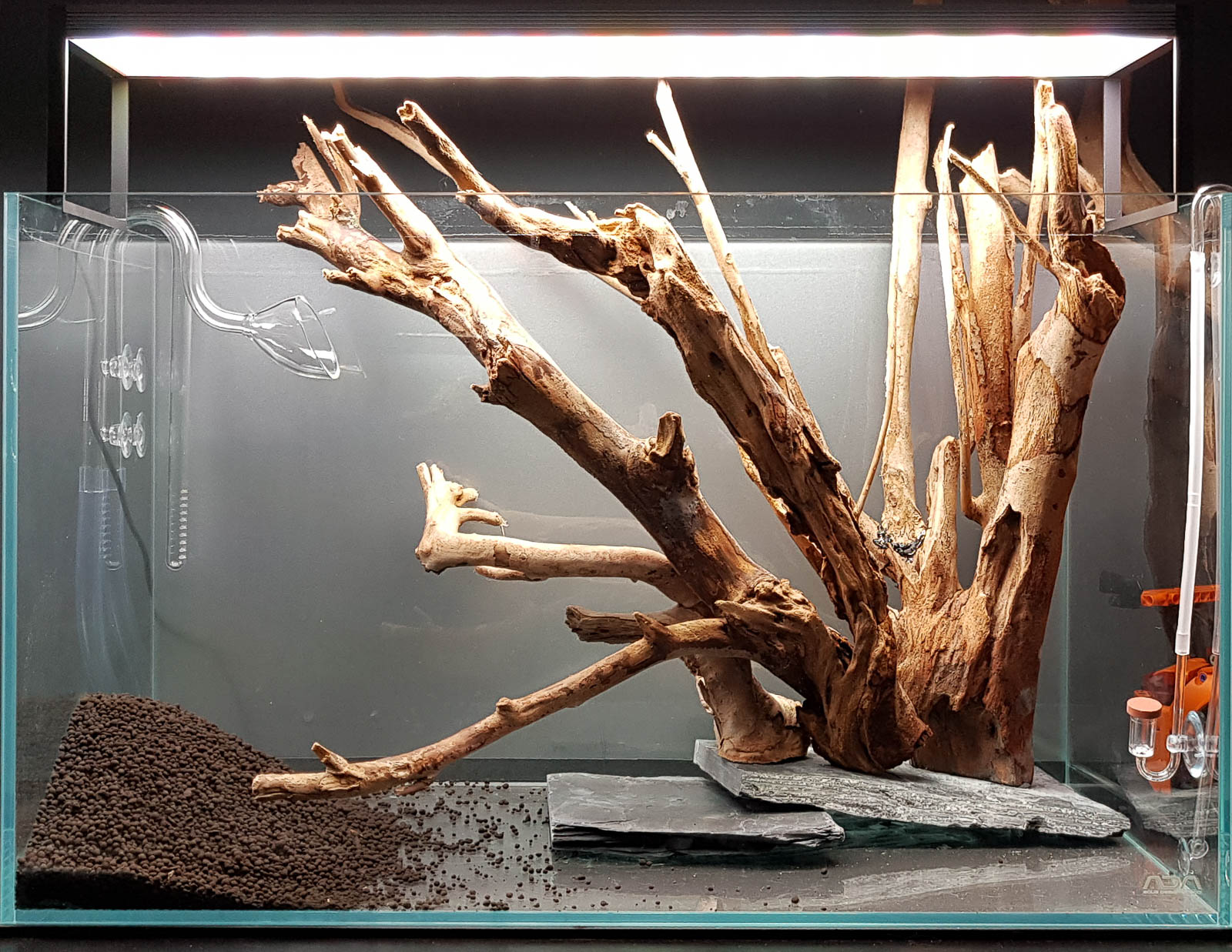 Holz mit Schiefer im Aquarium verschrauben