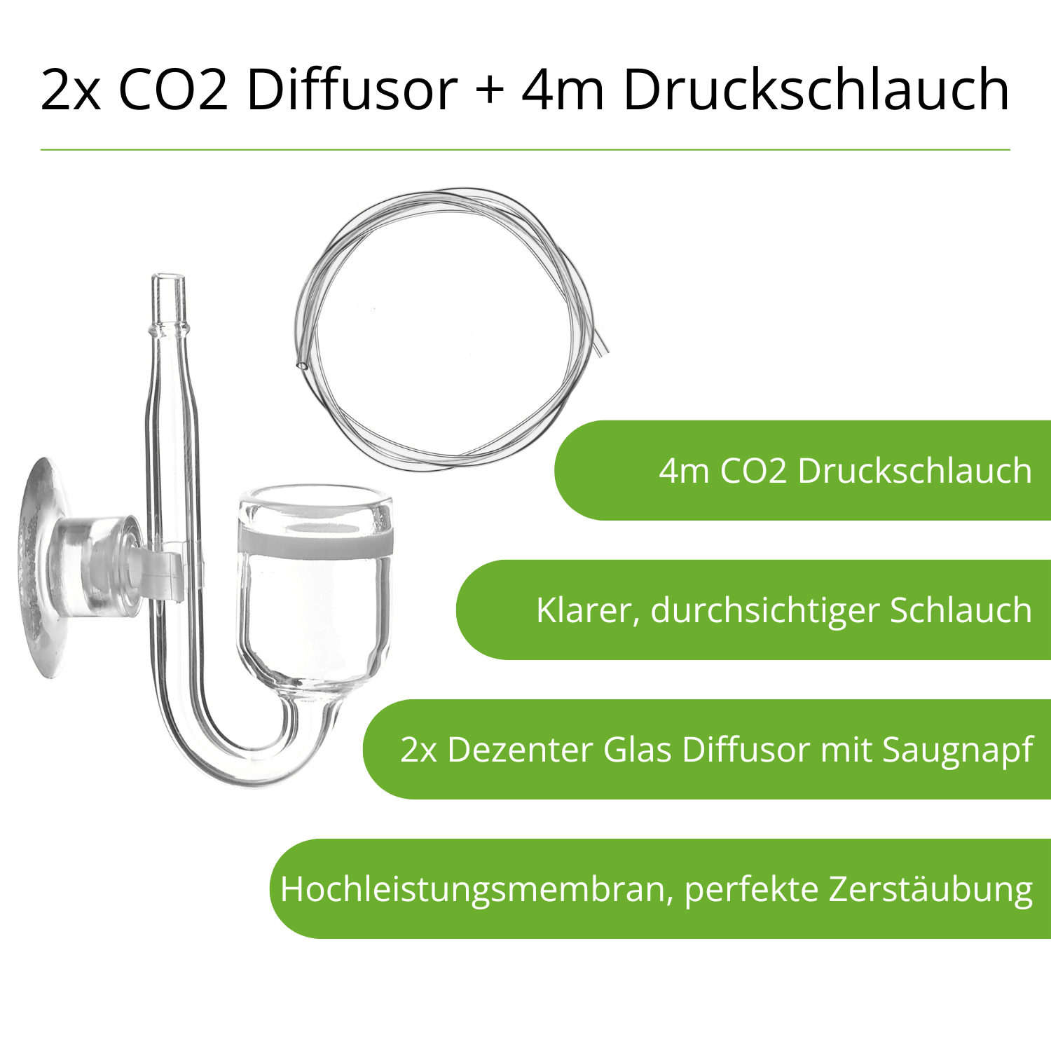 uscape co2 diffusor nano glas mit co2 druckschlauch